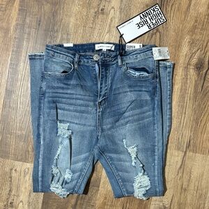 Eclipse Distressed High-Rise Skinny Jeans - Medium Blue